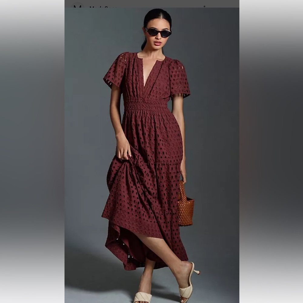 Anthropologie The Somerset Maxi Dress Eyelet Edition Tiered Smocked Waist - Picture 1 of 8